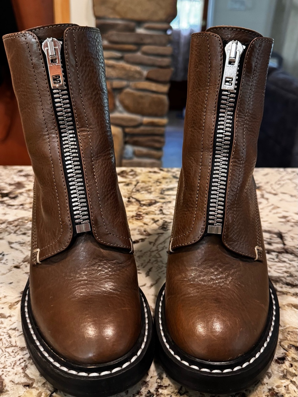 rag & bone Avery Zip Leather Ankle Boots Brown 6.5-7 | $478 Retail
